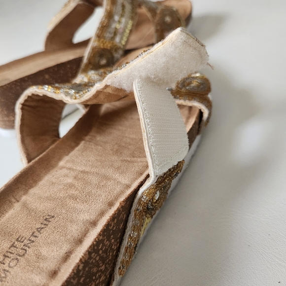 Gold Embellished Floral Sandals with Pearlescent Beads, Gem Stones & Sequins - Picture 8 of 13